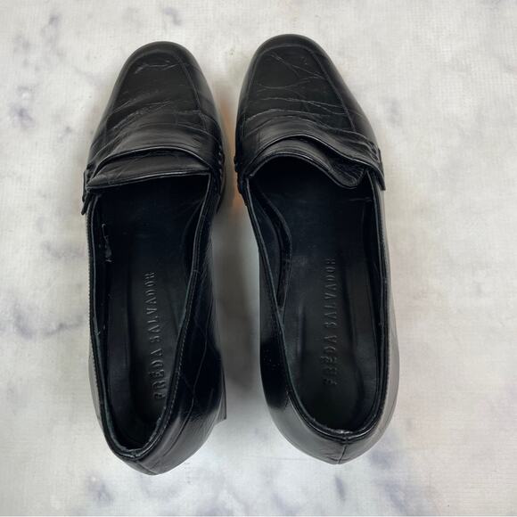 Freda Salvador Florence Black Croc Embossed Leather Platform Block Heel Loafers - Picture 5 of 11